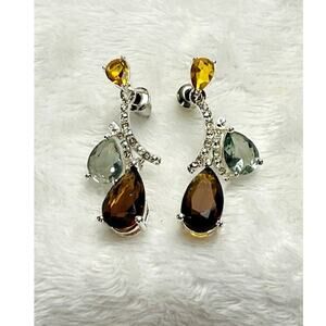 Vintage  Nataliya V Collister Multi-Color Gemstone Crystals Dangle Earrings- NEW